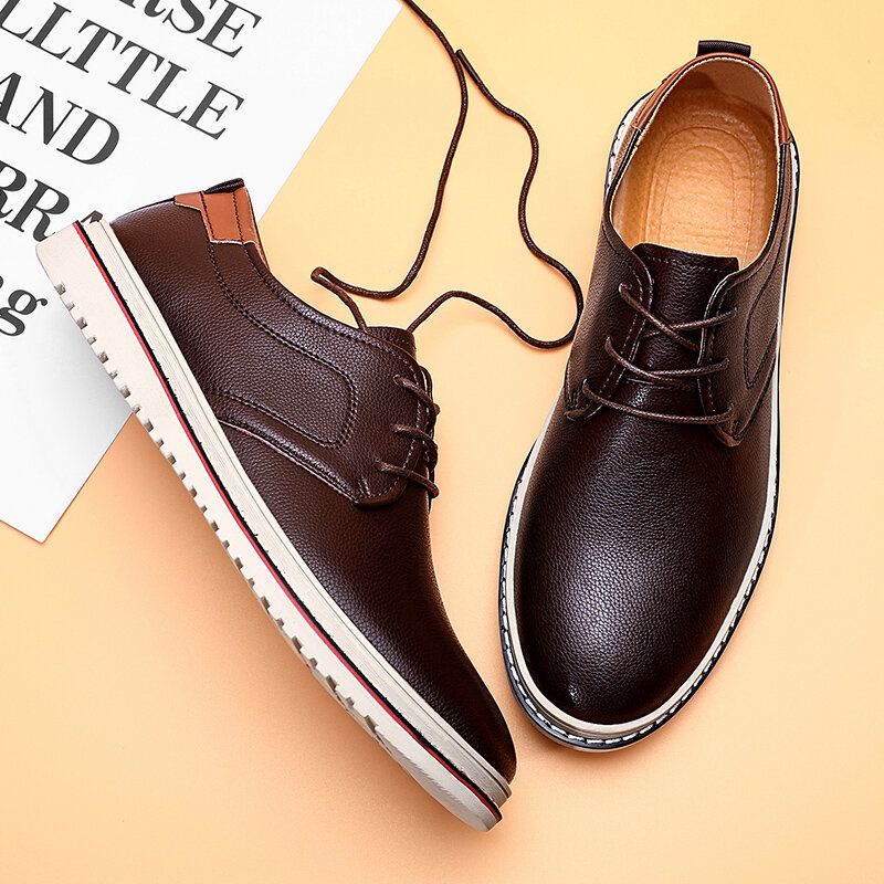 Zapatos De Cuero Casuales Con Cordones Cómodos Hechos A Mano De Estilo Británico Para Hombres