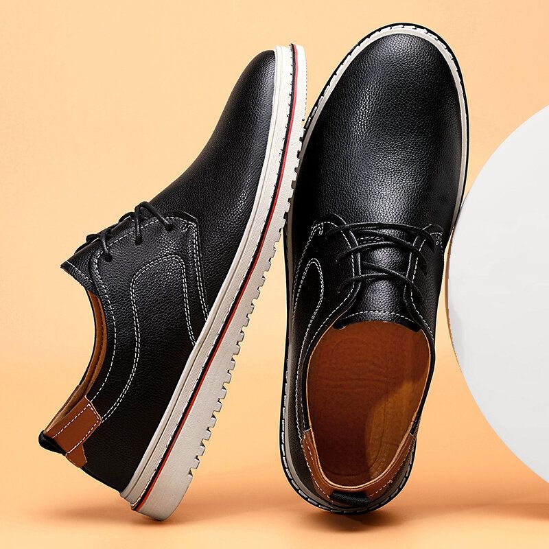 Zapatos De Cuero Casuales Con Cordones Cómodos Hechos A Mano De Estilo Británico Para Hombres