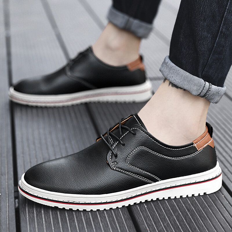 Zapatos De Cuero Casuales Con Cordones Cómodos Hechos A Mano De Estilo Británico Para Hombres