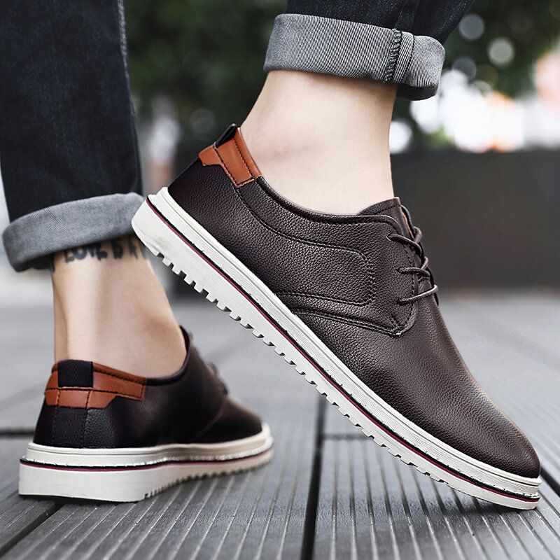 Zapatos De Cuero Casuales Con Cordones Cómodos Hechos A Mano De Estilo Británico Para Hombres