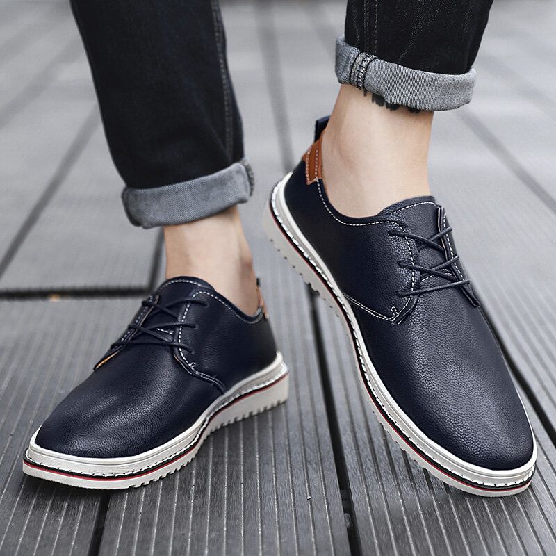 Zapatos De Cuero Casuales Con Cordones Cómodos Hechos A Mano De Estilo Británico Para Hombres