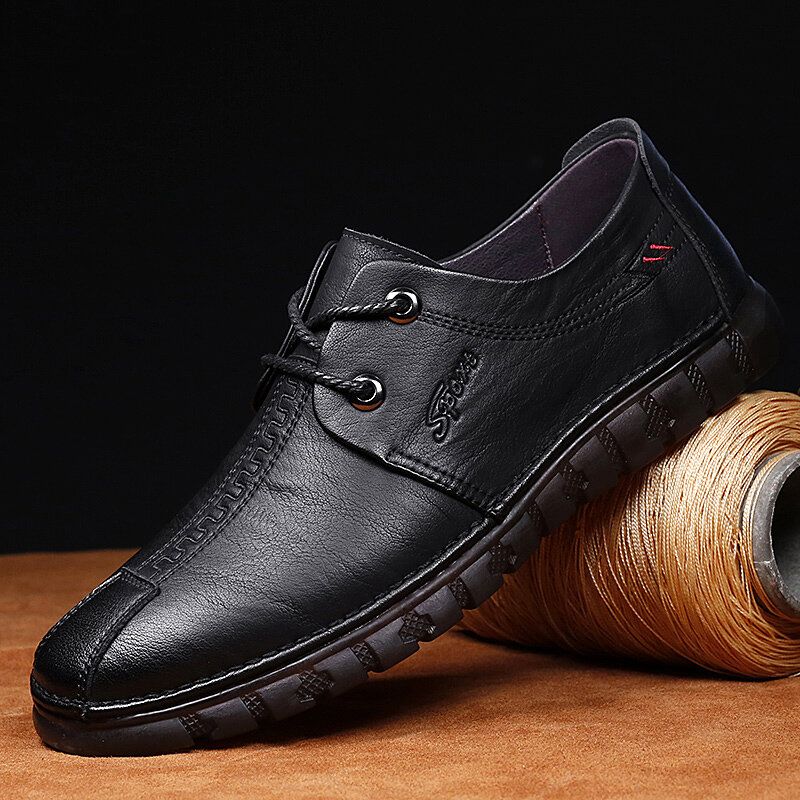 Zapatos De Cuero Casuales Con Cordones Suaves Antideslizantes Hechos A Mano Cómodos De Microfibra Para Hombres