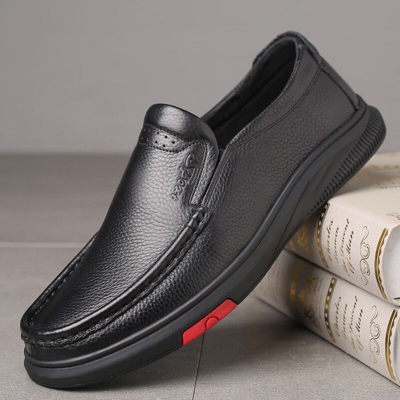 Zapatos De Cuero Casuales De Negocios Clásicos Con Punta Redonda Para Hombre