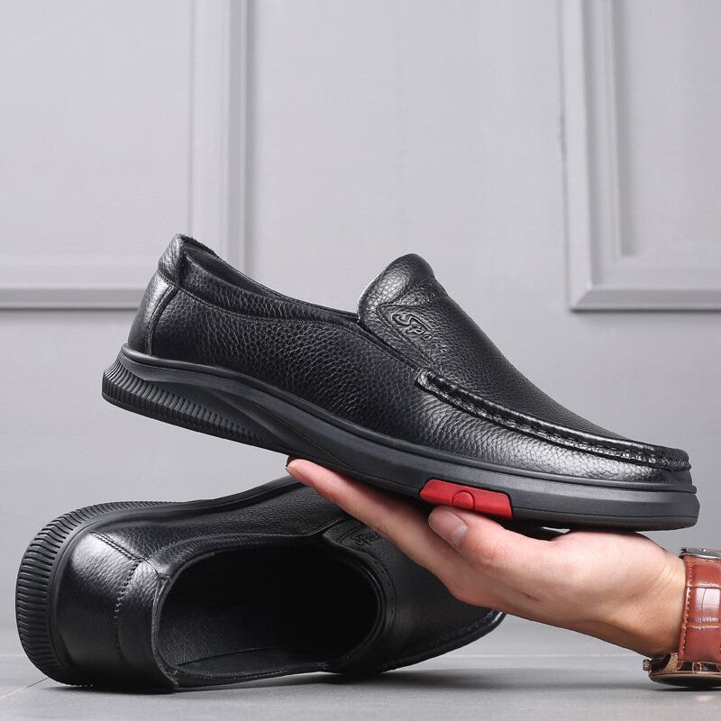 Zapatos De Cuero Casuales De Negocios Clásicos Con Punta Redonda Para Hombre