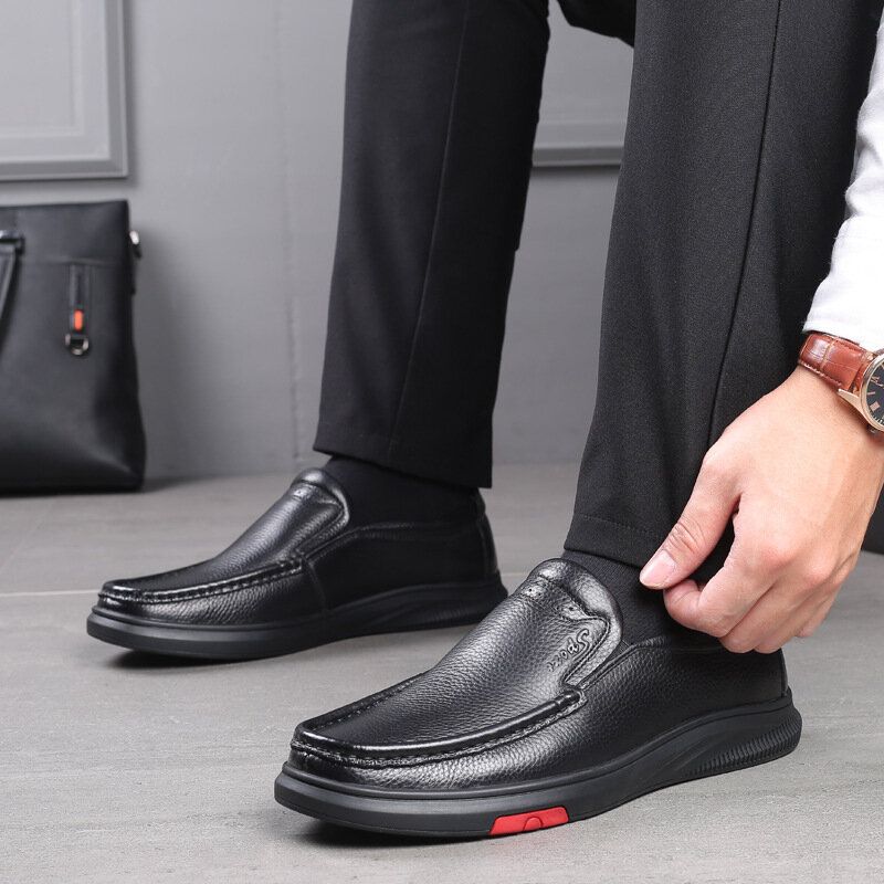 Zapatos De Cuero Casuales De Negocios Clásicos Con Punta Redonda Para Hombre