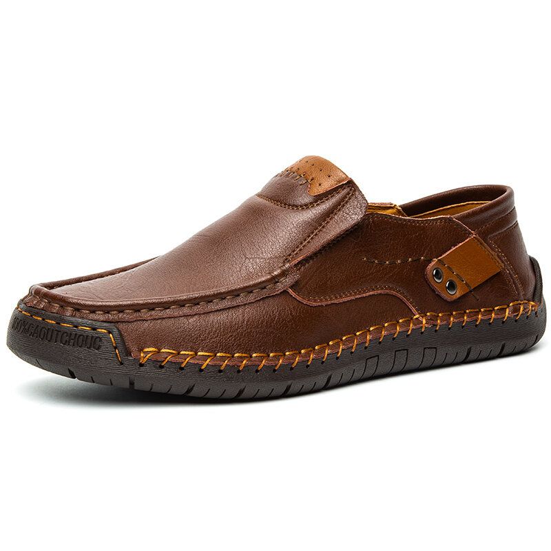 Zapatos De Cuero Casuales De Negocios Cómodos Con Costura A Mano De Piel De Vaca Suave Antideslizante Para Hombres