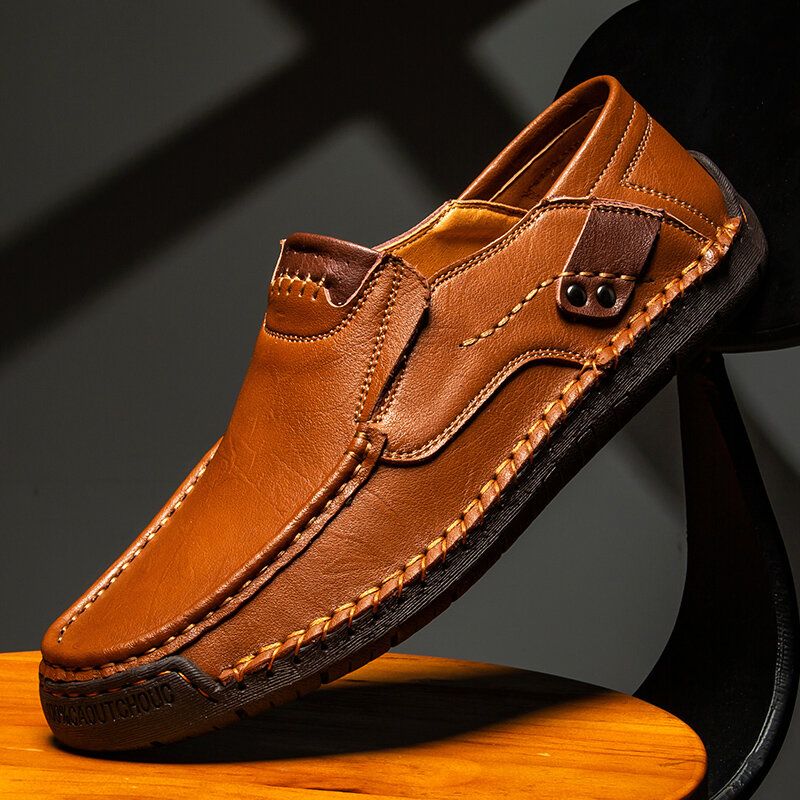 Zapatos De Cuero Casuales De Negocios Cómodos Con Costura A Mano De Piel De Vaca Suave Antideslizante Para Hombres