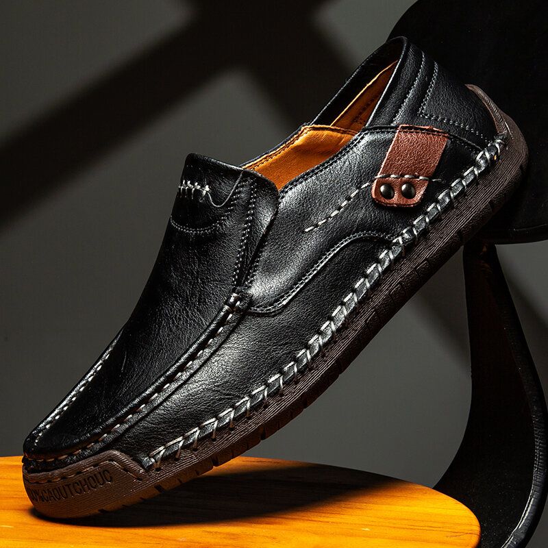 Zapatos De Cuero Casuales De Negocios Cómodos Con Costura A Mano De Piel De Vaca Suave Antideslizante Para Hombres