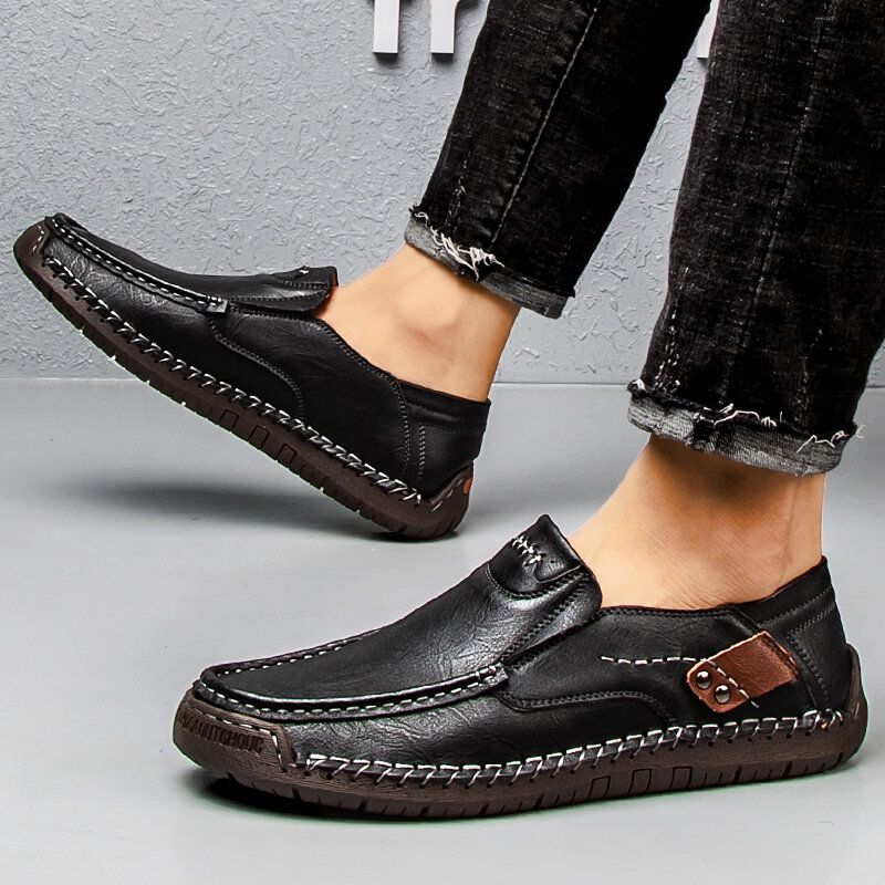 Zapatos De Cuero Casuales De Negocios Cómodos Con Costura A Mano De Piel De Vaca Suave Antideslizante Para Hombres