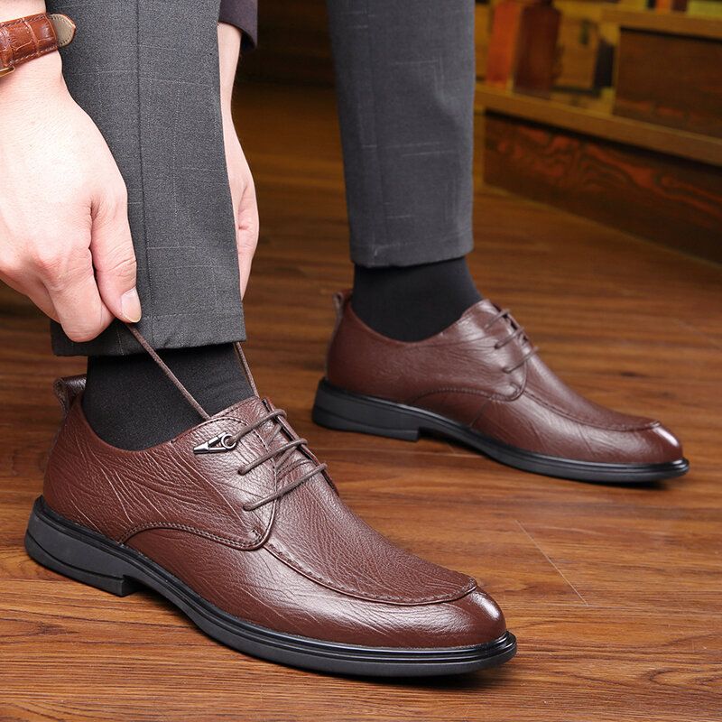 Zapatos De Cuero Casuales De Negocios Con Cordones Cómodos De Piel De Vaca Suave Para Hombres