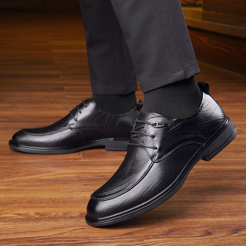 Zapatos De Cuero Casuales De Negocios Con Cordones Cómodos De Piel De Vaca Suave Para Hombres