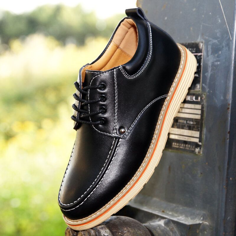 Zapatos De Cuero Casuales De Tacón Aumentado Cómodos De Estilo Británico Para Hombres