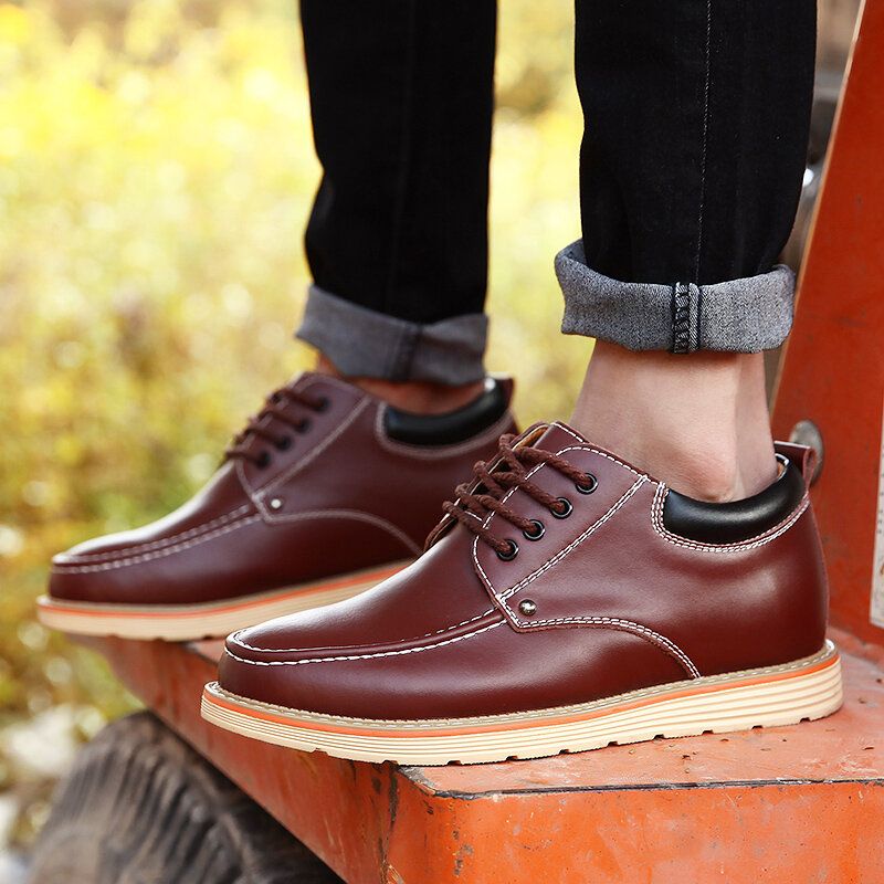 Zapatos De Cuero Casuales De Tacón Aumentado Cómodos De Estilo Británico Para Hombres