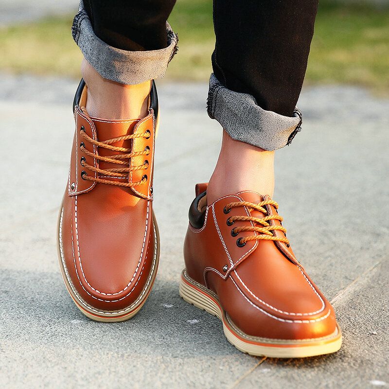 Zapatos De Cuero Casuales De Tacón Aumentado Cómodos De Estilo Británico Para Hombres