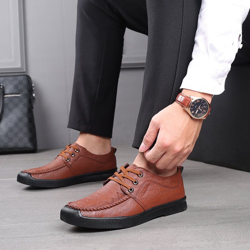 Zapatos De Cuero Informales De Negocios Con Cordones Suaves De Microfibra De Costura Cómoda Para Hombres