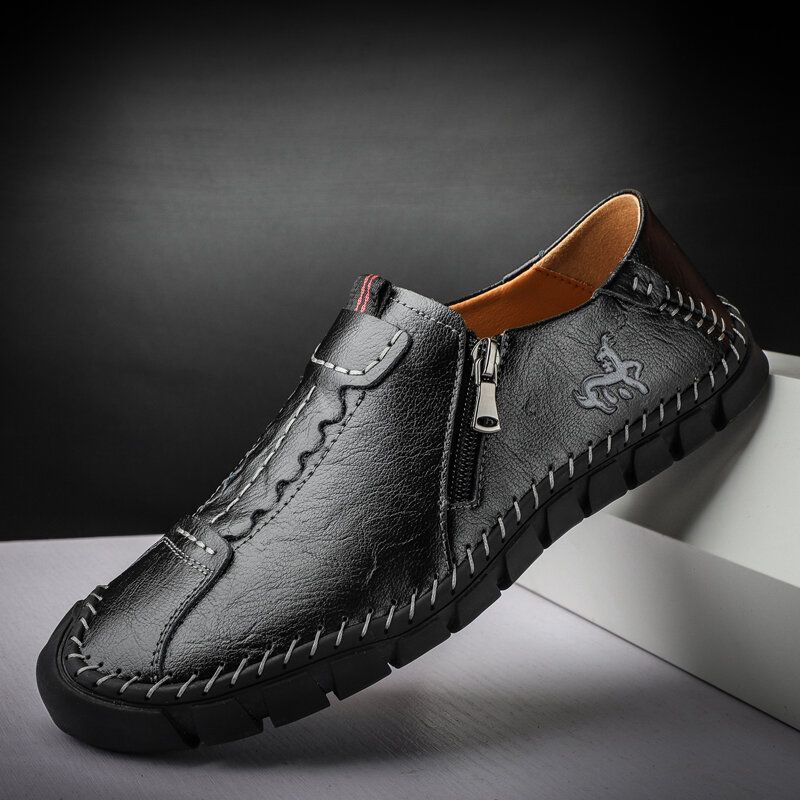 Zapatos De Cuero Informales De Negocios Con Suela Suave Y Cosida A Mano Para Hombre