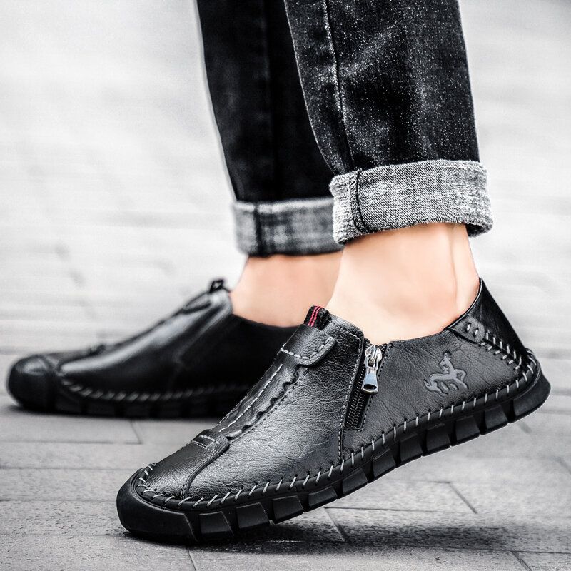 Zapatos De Cuero Informales De Negocios Con Suela Suave Y Cosida A Mano Para Hombre