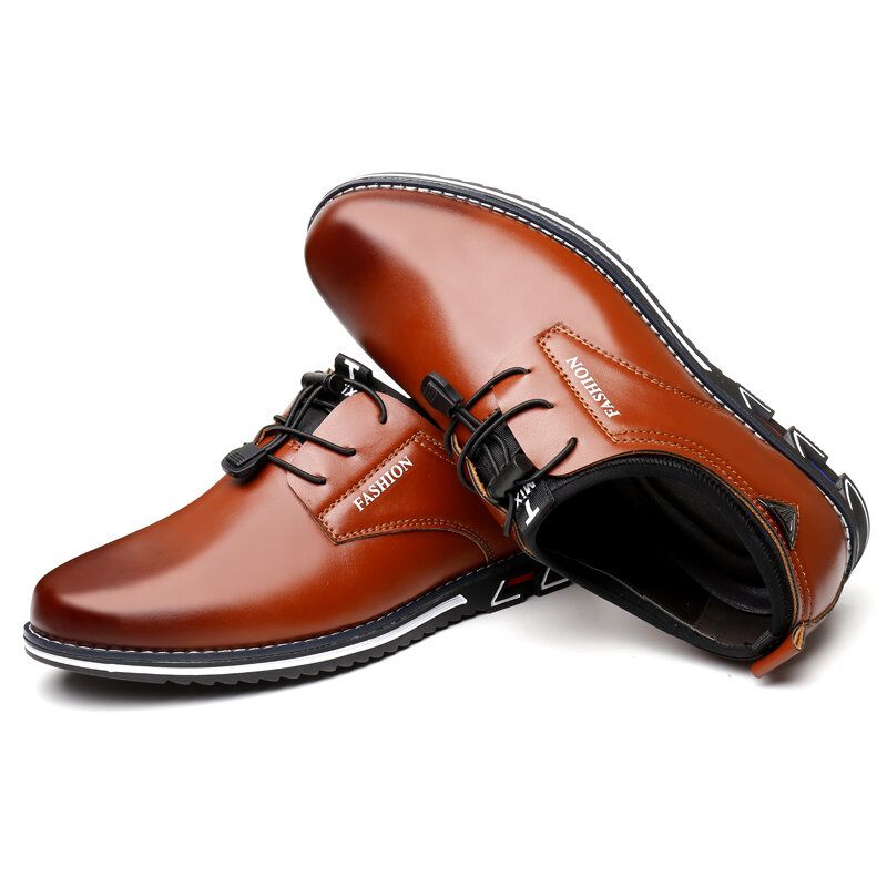 Zapatos De Cuero De Negocios Informales Cómodos Con Cordones Elásticos Para Hombres