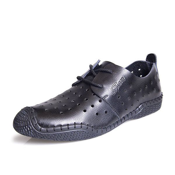 Zapatos De Hombre De Cuero Ahuecados Casual Moda Transpirable Zapatos Oxford Planos Al Aire Libre