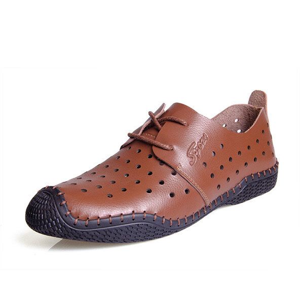 Zapatos De Hombre De Cuero Ahuecados Casual Moda Transpirable Zapatos Oxford Planos Al Aire Libre