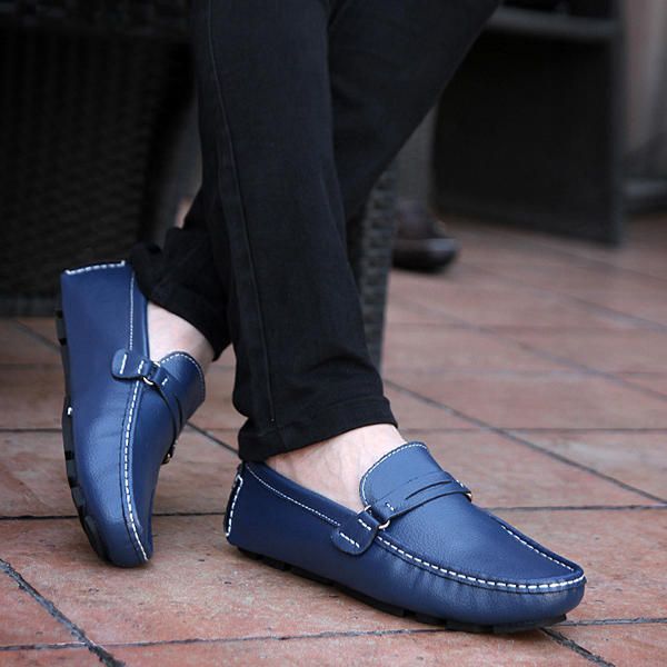 Zapatos De Mocasines Planos Suaves Para Exteriores De Conducción Informal De Cuero Para Hombres