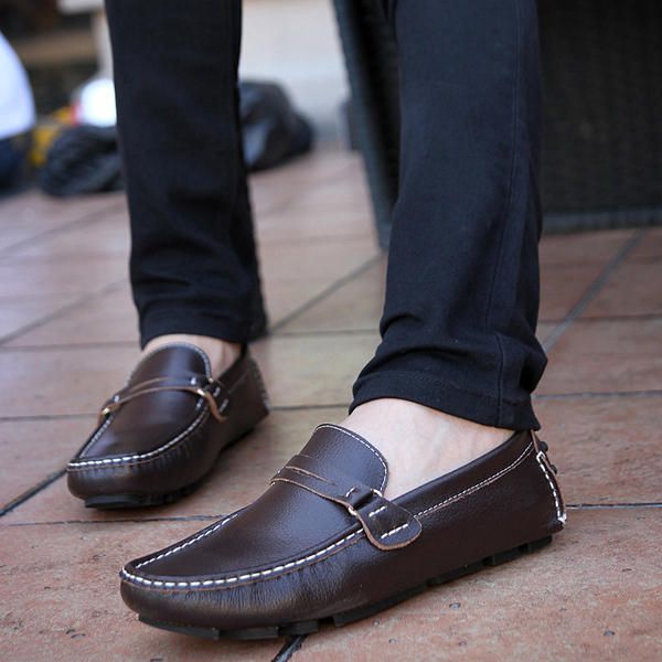 Zapatos De Mocasines Planos Suaves Para Exteriores De Conducción Informal De Cuero Para Hombres