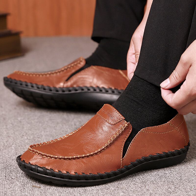 Zapatos De Negocios Informales Al Aire Libre Con Costura A Mano Transpirable De Cuero Genuino Para Hombres