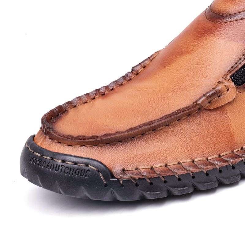 Zapatos Planos Casuales Con Cremallera Lateral Antideslizante Cosidos A Mano De Cuero Para Hombres