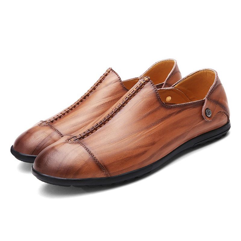 Zapatos Planos Casuales De Cuero Genuino Ligero Para Hombre