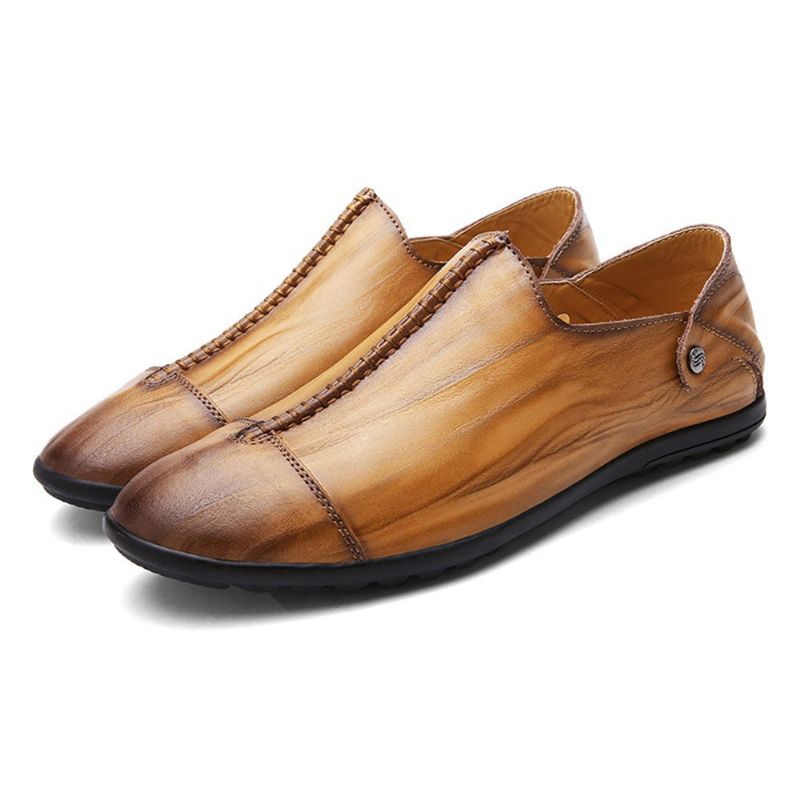 Zapatos Planos Casuales De Cuero Genuino Ligero Para Hombre