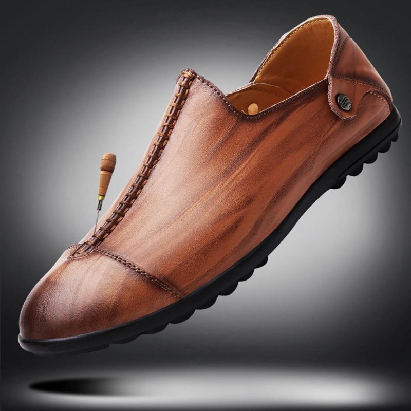 Zapatos Planos Casuales De Cuero Genuino Ligero Para Hombre