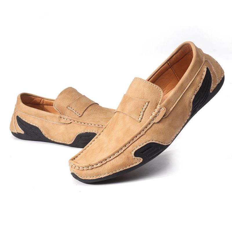 Zapatos Planos Casuales Suaves Antideslizantes De Cuero Genuino Para Hombres