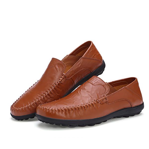 Zapatos Planos De Cuero Para Hombre Informales Suaves Al Aire Libre Transpirables Mocasines