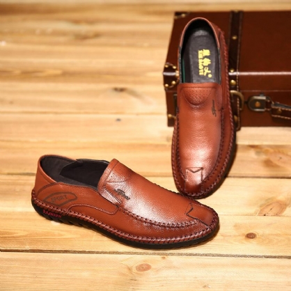 Zapatos Planos Informales De Negocios Con Costura A Mano De Cuero Suave Y Transpirable Para Hombre