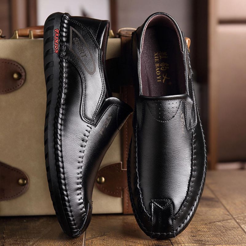 Zapatos Planos Informales De Negocios Con Costura A Mano De Cuero Suave Y Transpirable Para Hombre