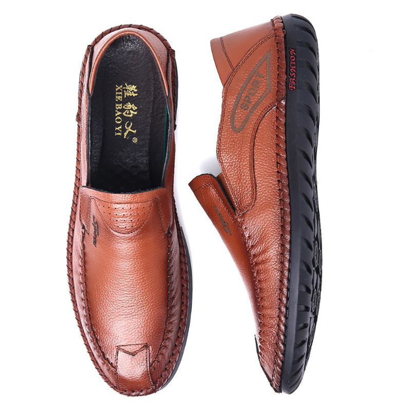 Zapatos Planos Informales De Negocios Con Costura A Mano De Cuero Suave Y Transpirable Para Hombre