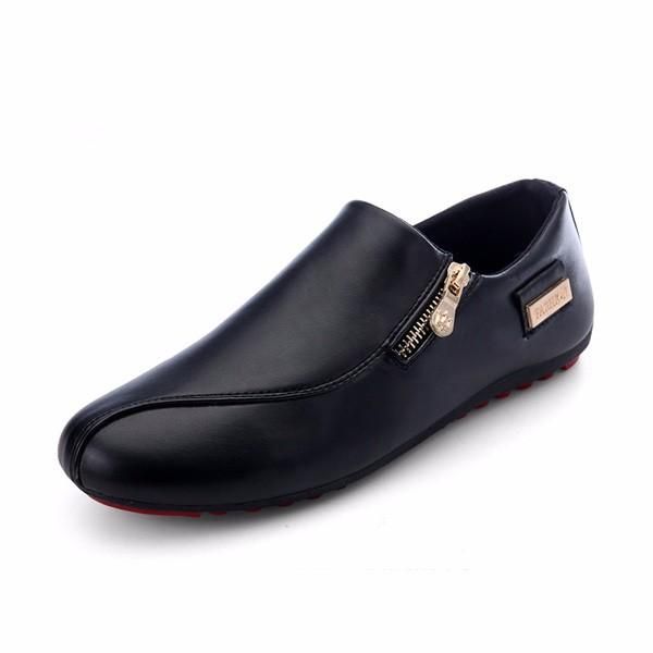 Zapatos Planos Para Hombre Zapatos Casuales Y Cómodos Con Cremallera De Cuero Mocasines