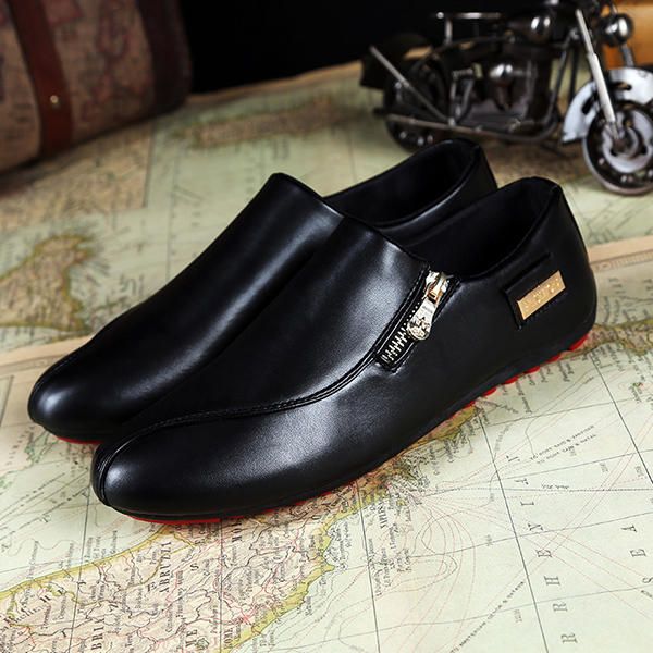 Zapatos Planos Para Hombre Zapatos Casuales Y Cómodos Con Cremallera De Cuero Mocasines