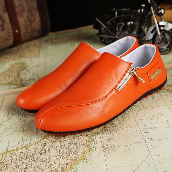 Zapatos Planos Para Hombre Zapatos Casuales Y Cómodos Con Cremallera De Cuero Mocasines