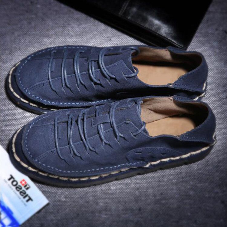 Zapatos Planos De Plataforma Informales Cómodos Y Cómodos De Cuero Cosidos A Mano Para Hombres