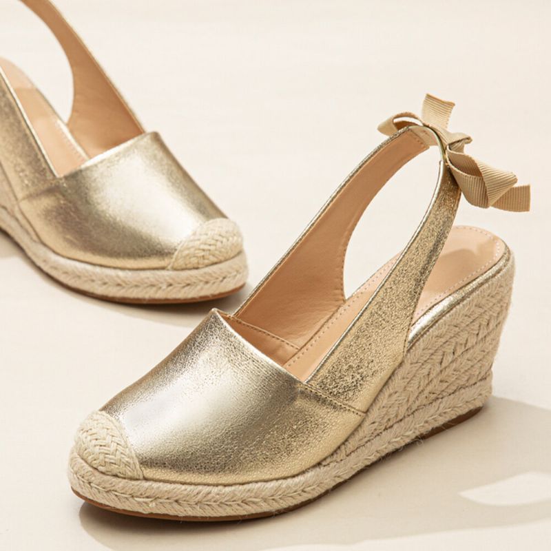 Alpargatas Metálicas De Punta Cerrada Para Mujer De Gran Tamaño Slingback Wedeges Sandalias