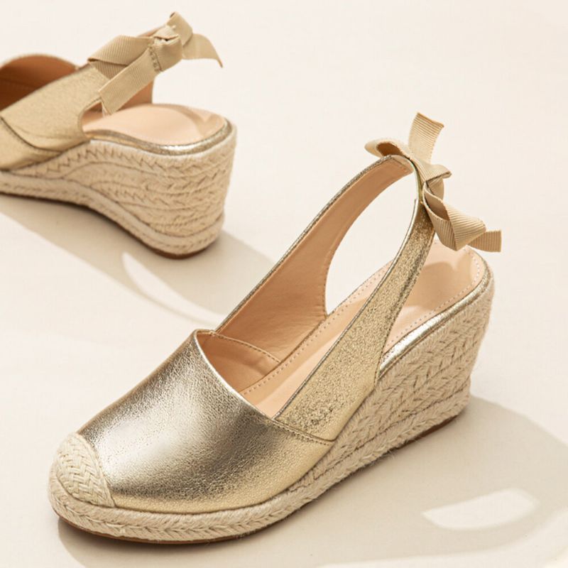 Alpargatas Metálicas De Punta Cerrada Para Mujer De Gran Tamaño Slingback Wedeges Sandalias