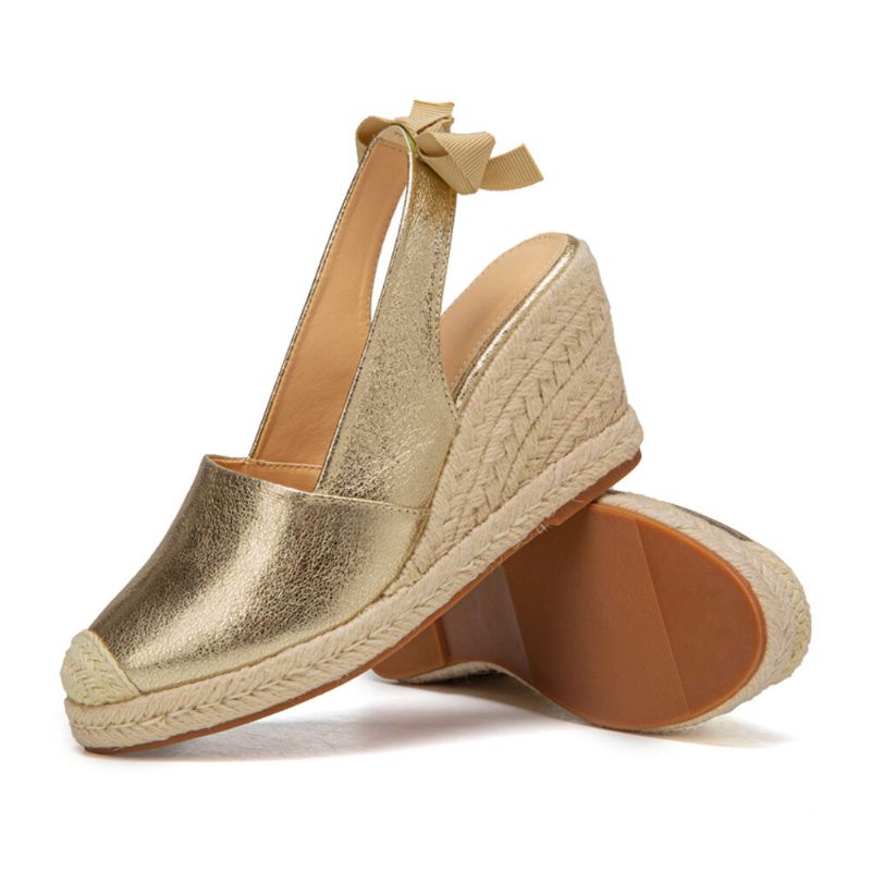 Alpargatas Metálicas De Punta Cerrada Para Mujer De Gran Tamaño Slingback Wedeges Sandalias