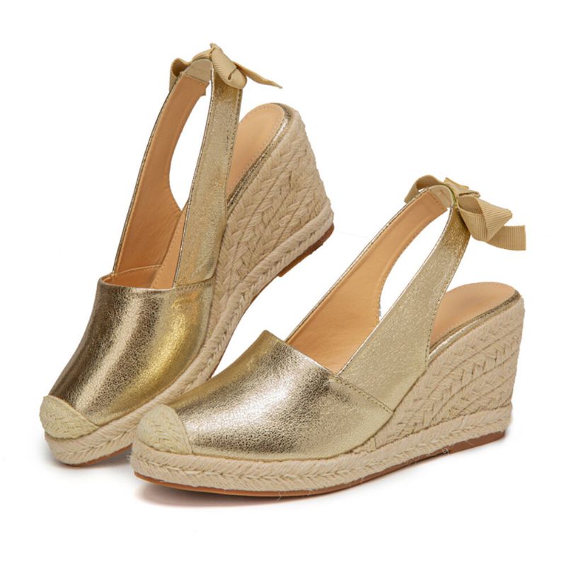 Alpargatas Metálicas De Punta Cerrada Para Mujer De Gran Tamaño Slingback Wedeges Sandalias