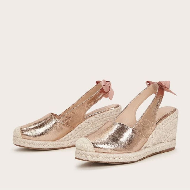 Alpargatas Metálicas De Punta Cerrada Para Mujer De Gran Tamaño Slingback Wedeges Sandalias