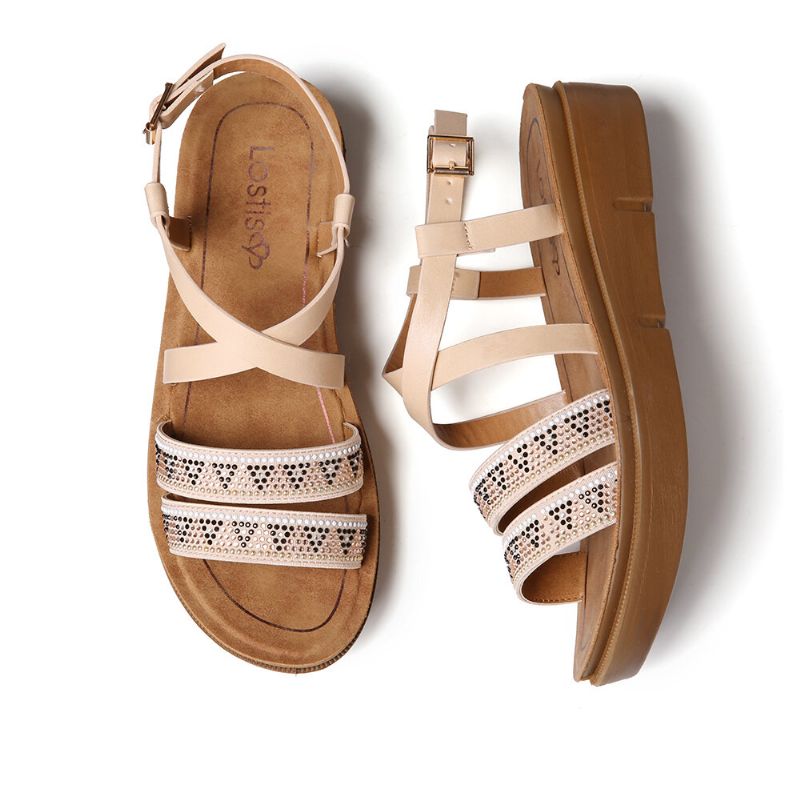 Sandalias Con Plataforma De Doble Banda Y Remaches Para Mujer