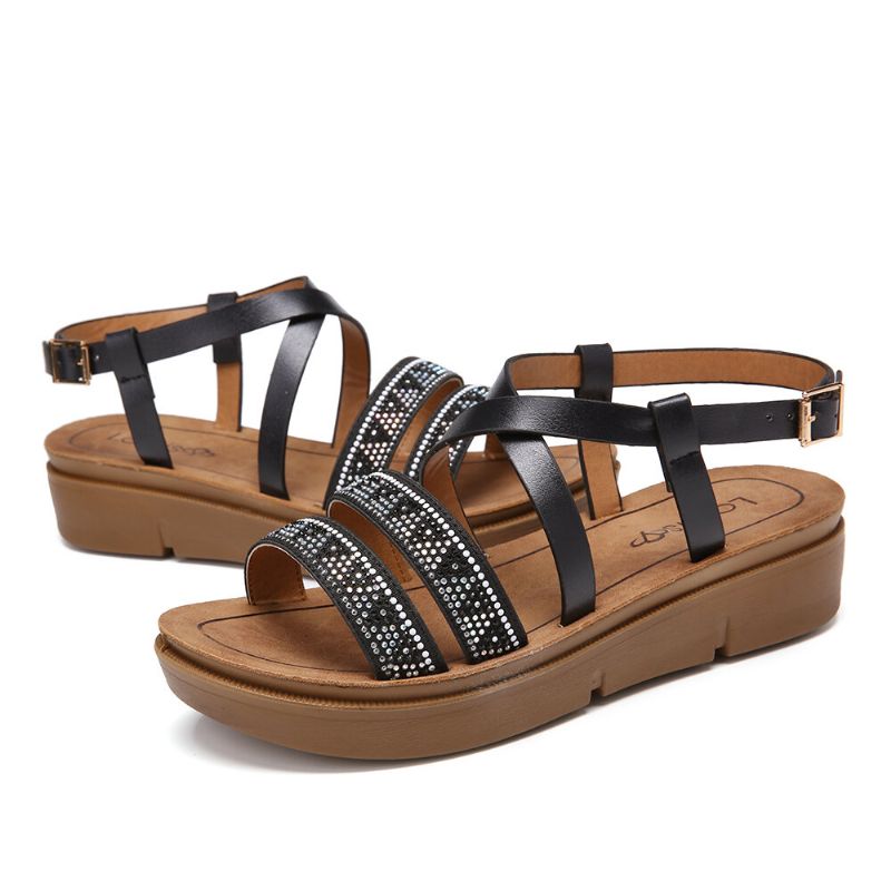 Sandalias Con Plataforma De Doble Banda Y Remaches Para Mujer