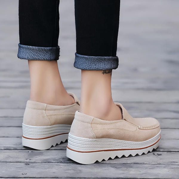 Zapatos Casuales De Plataforma Transpirable De Gamuza Para Mujer