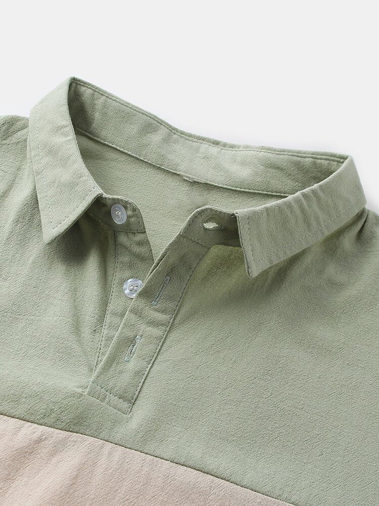 Camisas Henley De Manga Corta Con Bloque De Color De Algodón Transpirable Para Hombre