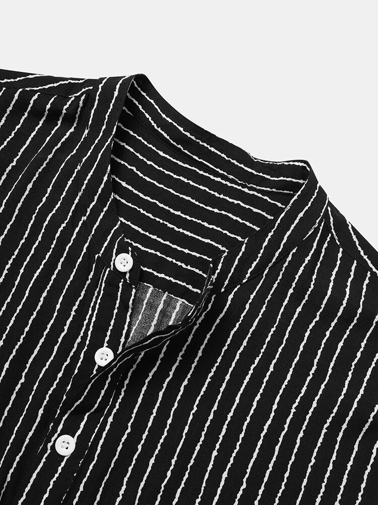 Camisas Henley De Manga Corta Con Cuello Alto Y Raya Diplomática Para Hombre Con Bolsillo